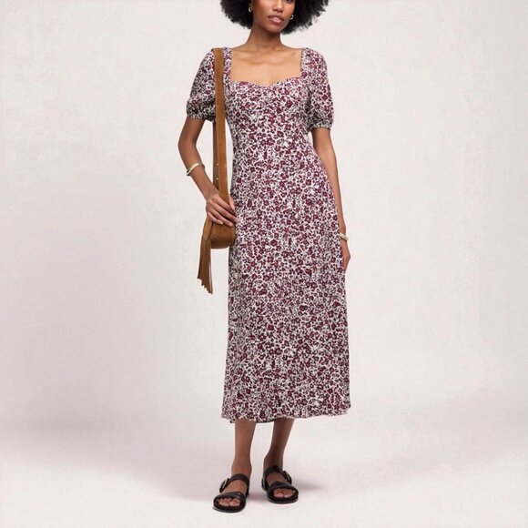 Madewell Puff Sleeve Sweetheart Midi Dress in Floral Size 2 - Picture 1 of 11